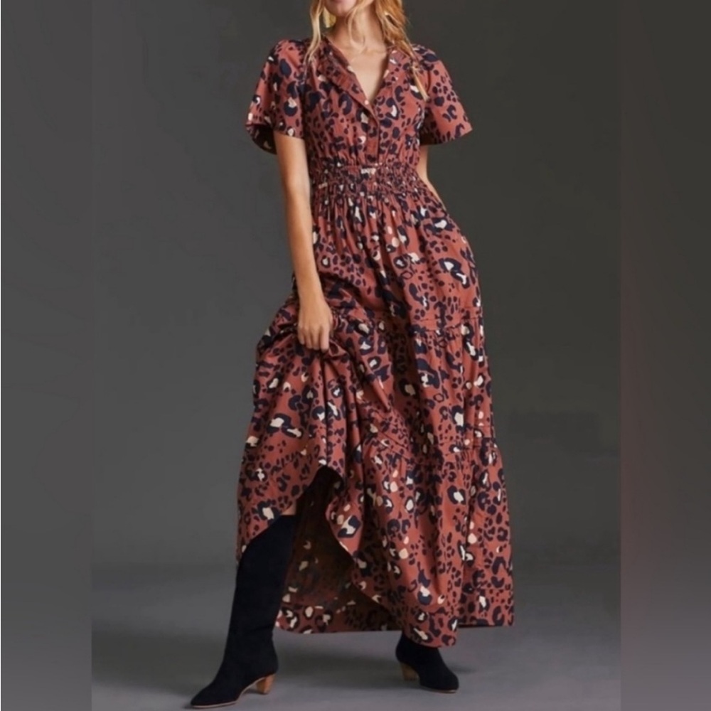 Anthropologie Maeve Leopard Print Maxi Dress